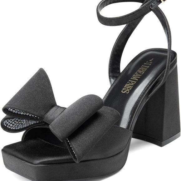Dream Pairs Black Platform Heels with Bow - Picture 2 of 5